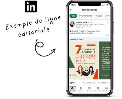 Exemple de ligne éditoriale LinkedIn pour une avocate